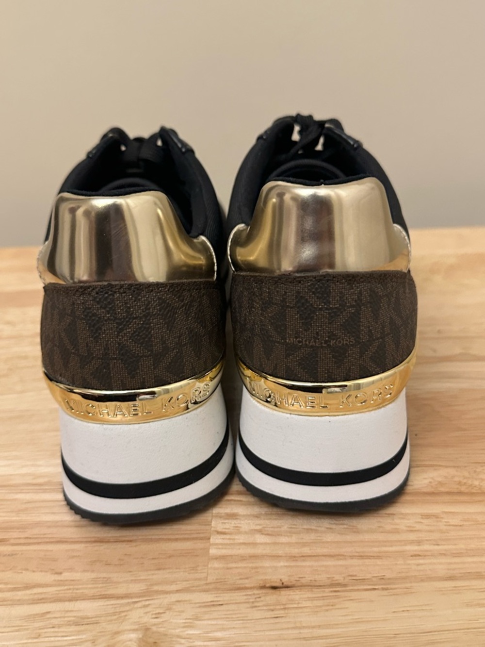 Michael Kors Black, Brown & Gold Platform Sneakers - Picture 12 of 12